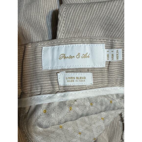Porter & Ash Men’s Linen Blend Drawstring Shorts Size Large Tan White Stripe NWT - Picture 7 of 12